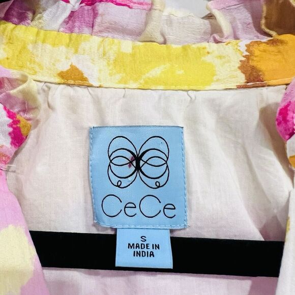 Cece V Neck Relaxed Short Sleeve Floral Print Tiered Babydoll Dress Size Small - Picture 8 of 11